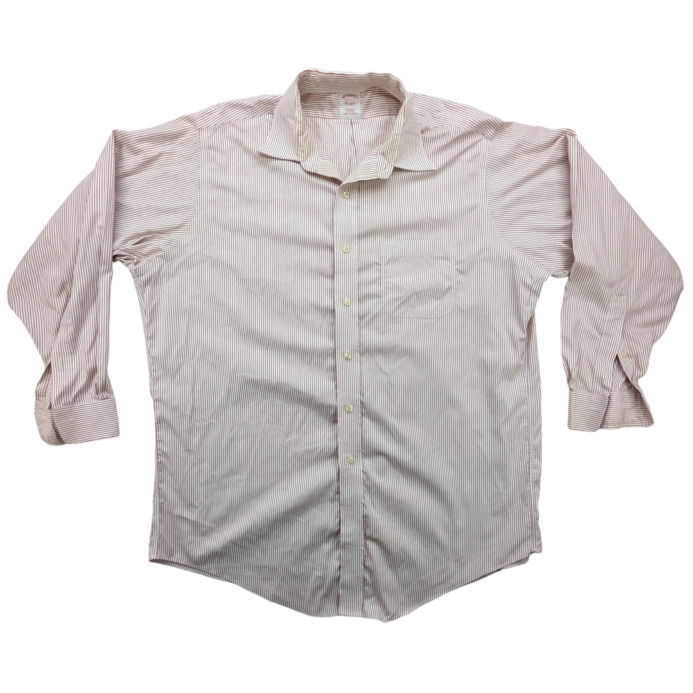 Brooks Brothers Shirt Mens 16.5 Traditional Fit Non-Iron Red Stripe Button Up